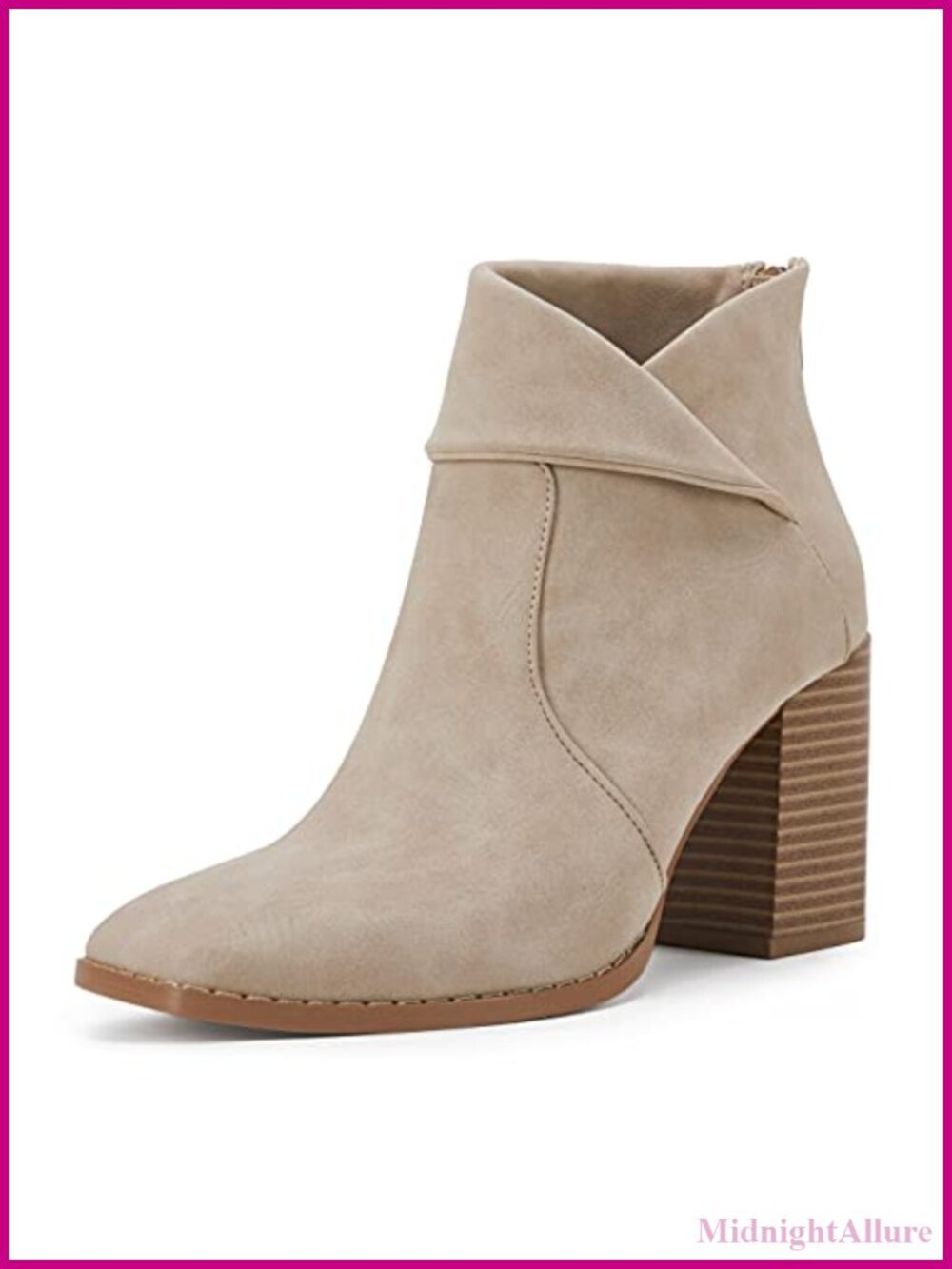 Women's Square Toe Ankle Boots Chunky Stacked Heel Slip On Faux Leather